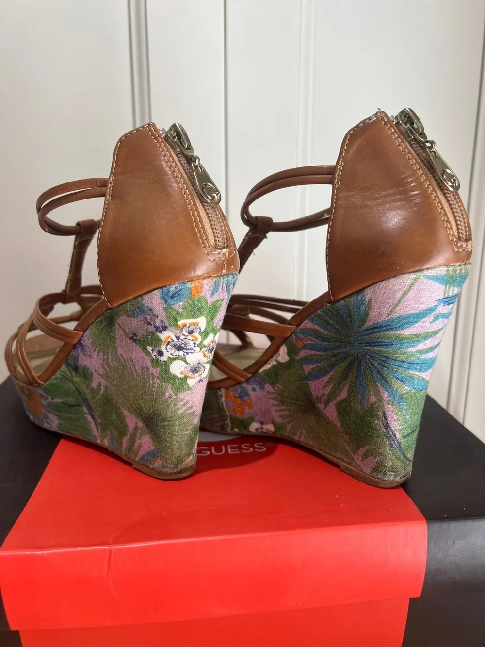 G by Guess Brown Strappy Ring-Detail Heeled Sandals